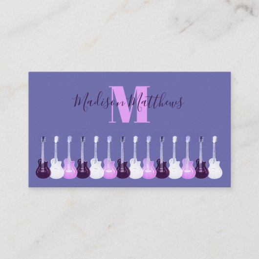 Akoestische gitaar paarse roze muziekleraar Monogr Visitekaartje (Voorkant)