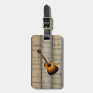 Akoestische gitaar ~ Rollend vel Music Achtergrond Bagagelabel