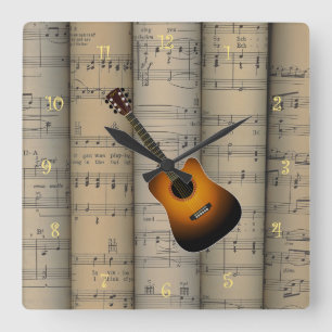 Akoestische gitaar ~ Rollend vel Music Achtergrond Vierkante Klok