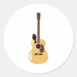 Akoestische gitaar & vogel ronde sticker