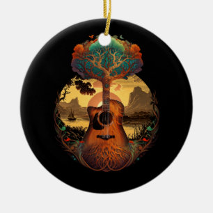 Akoestische gitaarboom door het gitaristenzonsonde keramisch ornament