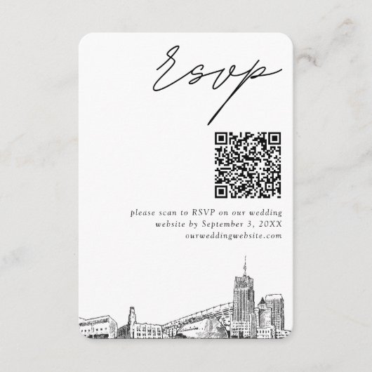 Akron Bruiloft Moderne RSVP QR Code Informatiekaartje (Voorkant)