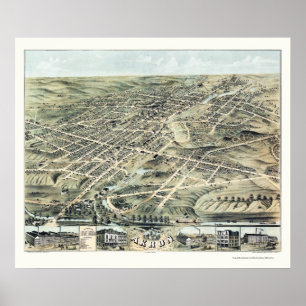 Akron, OH Panorama Kaart - 1870 Poster