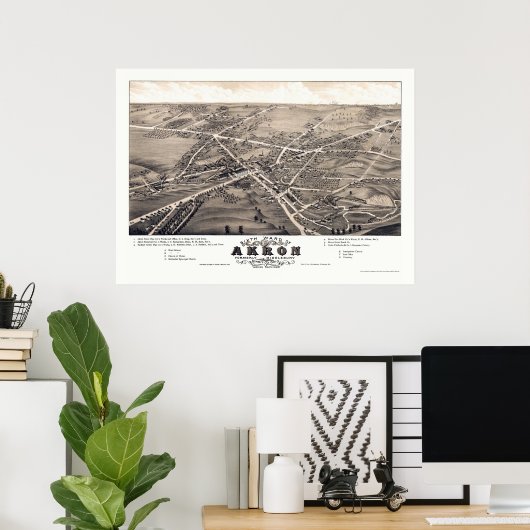 Akron, OH Panoramic Map - 1882 Poster (Thuiskantoor)