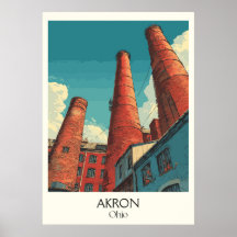 Akron Ohio Affiche de voyage Vintage City Skyline