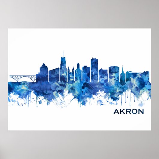 Akron Ohio Skyline Blue Poster (Voorkant)