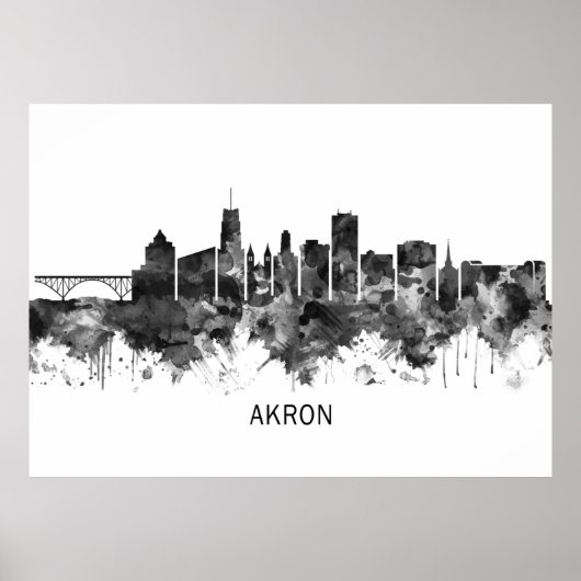 Akron Ohio Skyline BW Poster (Voorkant)