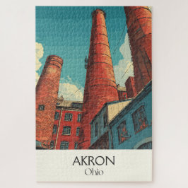 Akron Ohio Travel Poster Vintage City Skyline Art Legpuzzel