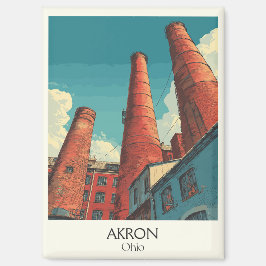 Akron Ohio Travel Poster Vintage City Skyline Art Magneet