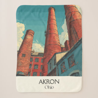 Akron Ohio Travel Poster Vintage City Skyline Art Sherpa Deken