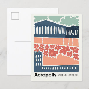 Akropolis Athene Griekenland abstracte reizen bloe Briefkaart
