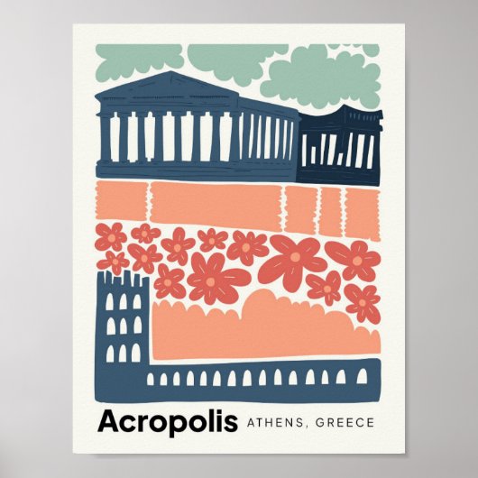 Akropolis Athene Griekenland abstracte reizen bloe Poster (Voorkant)