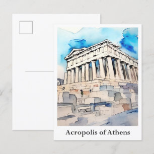 Akropolis van Athene Griekenland Waterverf Reizen Briefkaart