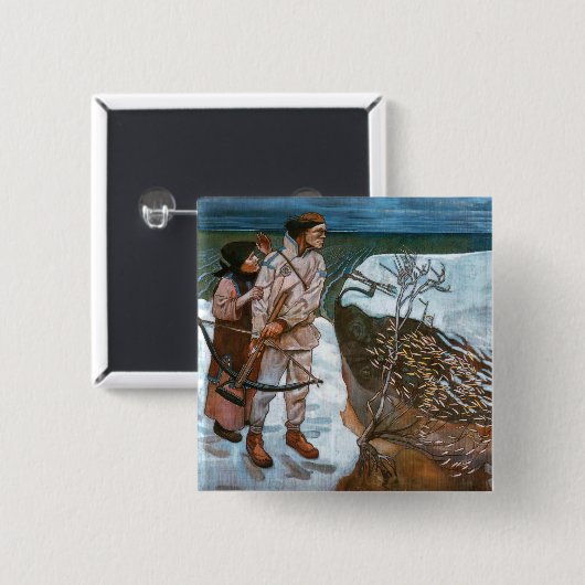 Akseli Gallen-Kallela - Joukahainens wraak Vierkante Button 5,1 Cm (Voorkant /achterkant)