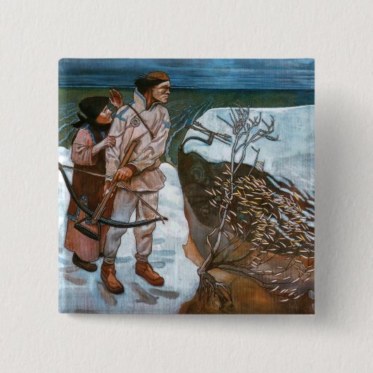 Akseli Gallen-Kallela - Joukahainens wraak Vierkante Button 5,1 Cm (Voorkant)