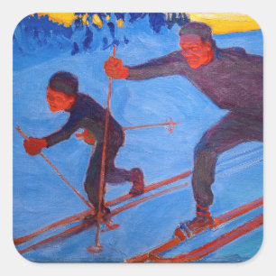 Akseli Gallen-Kallela - Skiers Vierkante Sticker