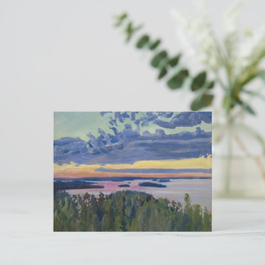 Akseli Gallen-Kallela - Uitzicht over een meer bij Briefkaart (Staand voorkant)