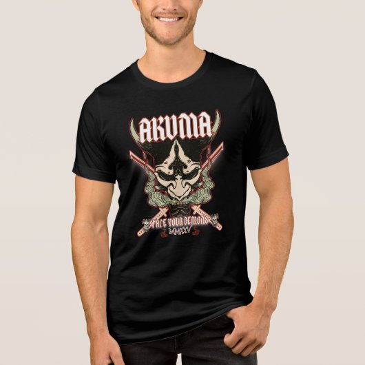 Akuma Oni Mask – Samurai Demon Aesthetic Design Tri-Blend Shirt (Voorkant)