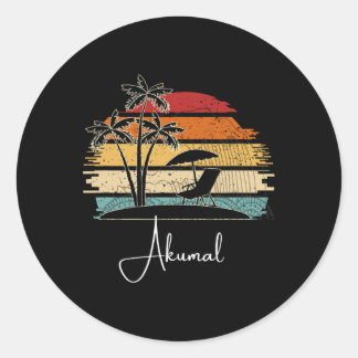 Akumal Beach Lover Palmbomen Lente en S Ronde Sticker