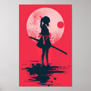 Akure Girl Samurai mignon Poster japonais d'art mu