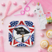 Al Amerikaans Afstudeerder - Rood wit en blauw op Papieren Bordje (Feest)