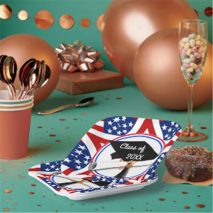 Al Amerikaans Afstudeerder - Rood wit en blauw op  Papieren Bordje