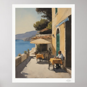 Al Fresco Zeezicht Eettafel Olie Schilderij Poster
