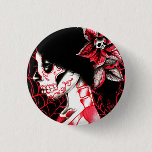 Al Gone Dead Sugar Skull Girl Ronde Button 3,2 Cm