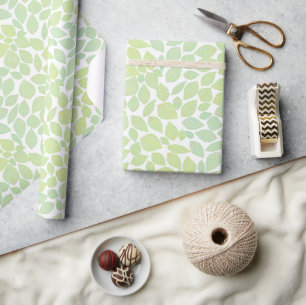 Al Occasion Green Leaf Pattern White Background Cadeaupapier