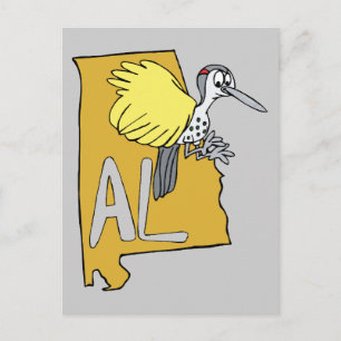 Alabama AL Map & Yellowhammer Woodpecker Cartoon Briefkaart
