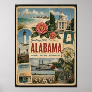 Alabama Authentieke Vintage Stijl Poster