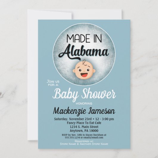 Alabama Baby shower Funny Blue Boys Invitation (Devant)