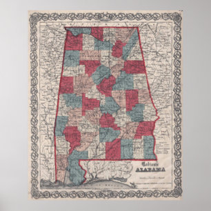  Alabama County Map (1859) Poster