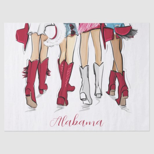Alabama Dames Mode Crimson Cowboy Boots Petten Tissuepapier (Voorkant)