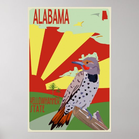 Alabama, État de Yellowhammer, affiche de voyage (Devant)