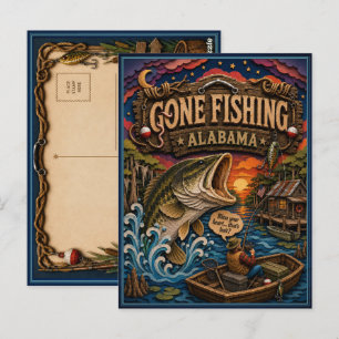 Alabama Gone Fishing Grootbekbaars Briefkaart