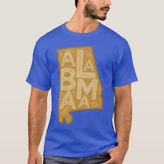 Alabama Kaart Typografie Bruin T-shirt