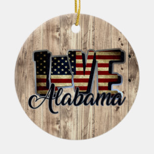 Alabama Love American Flag Star and Stripes Keramisch Ornament