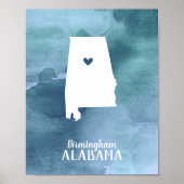 Alabama Map Blue Waterverf Specialized Art Poster (Voorkant)
