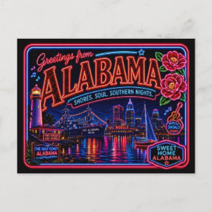 Alabama Neon Staat Retro Vintage Briefkaart