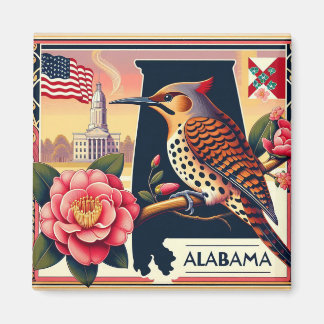 Alabama Northern Flicker Vogel & Camellia Bloem Magneet