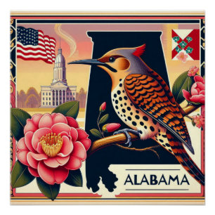 Alabama Northern Flicker Vogel & Camellia Bloem Perfect Poster