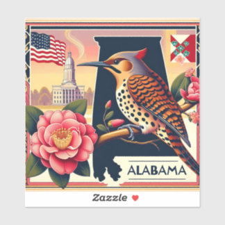 Alabama Northern Flicker Vogel & Camellia Bloem Sticker