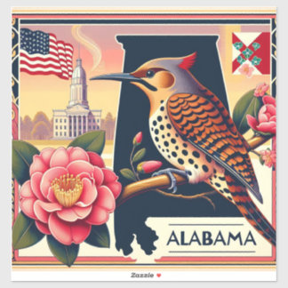 Alabama Northern Flicker Vogel & Camellia Bloem Sticker