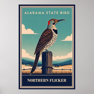 Alabama State Bird - Noordelijke Flicker Vintage Poster