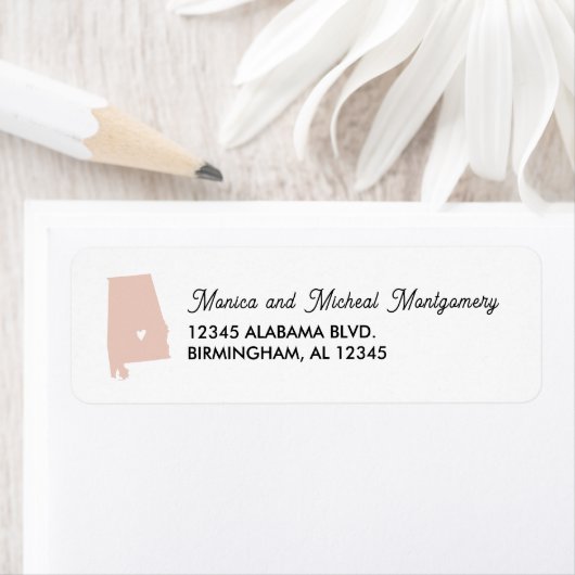 Alabama State Map met Heart - ENIGE KLEUR! Etiket (Insitu)