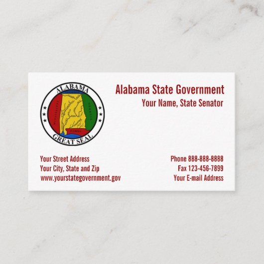 Alabama State Seal Government Visitekaartje (Voorkant)
