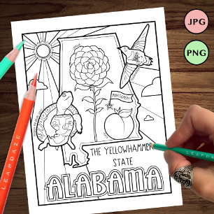 Alabama State Shape and Facts Kleurplaat Flyer