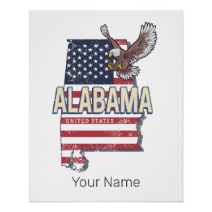 Alabama State Verenigde Staten Retro Kaart  Vereni Perfect Poster