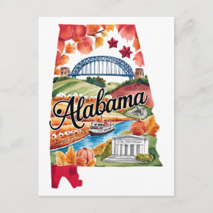 Alabama USA Staat Vorm Vintage Waterverf Briefkaart